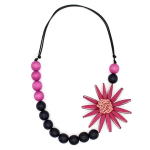 Chunky Magenta Flower Statement Necklace by Sylca Designs