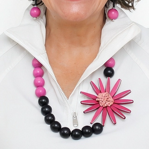 Chunky Magenta Flower Statement Necklace by Sylca Designs