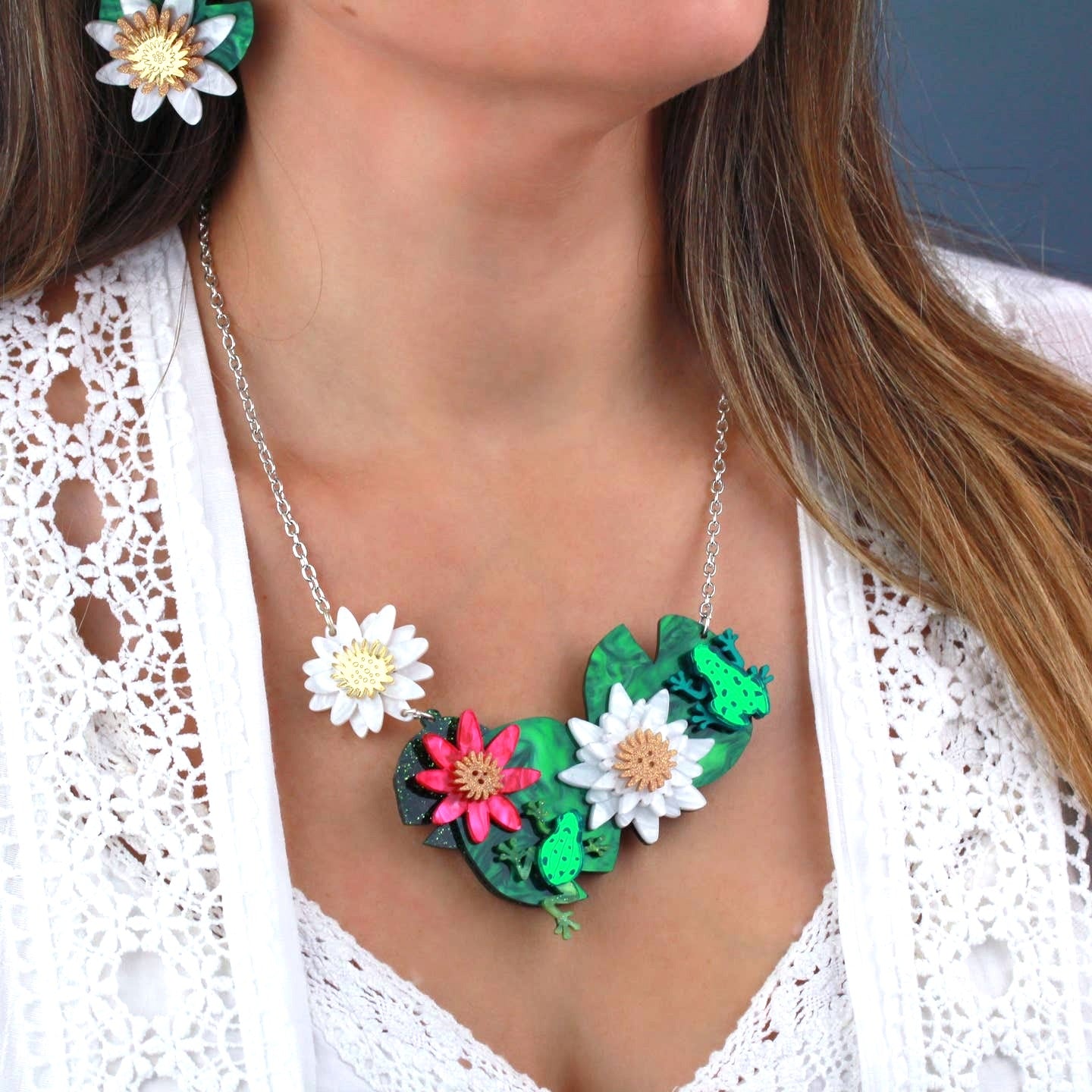 Water Lily Large Statement Necklace by Little Moose