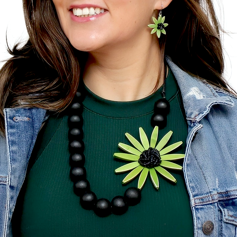 Chunky Green Flower Statement Necklace by Sylca Designs